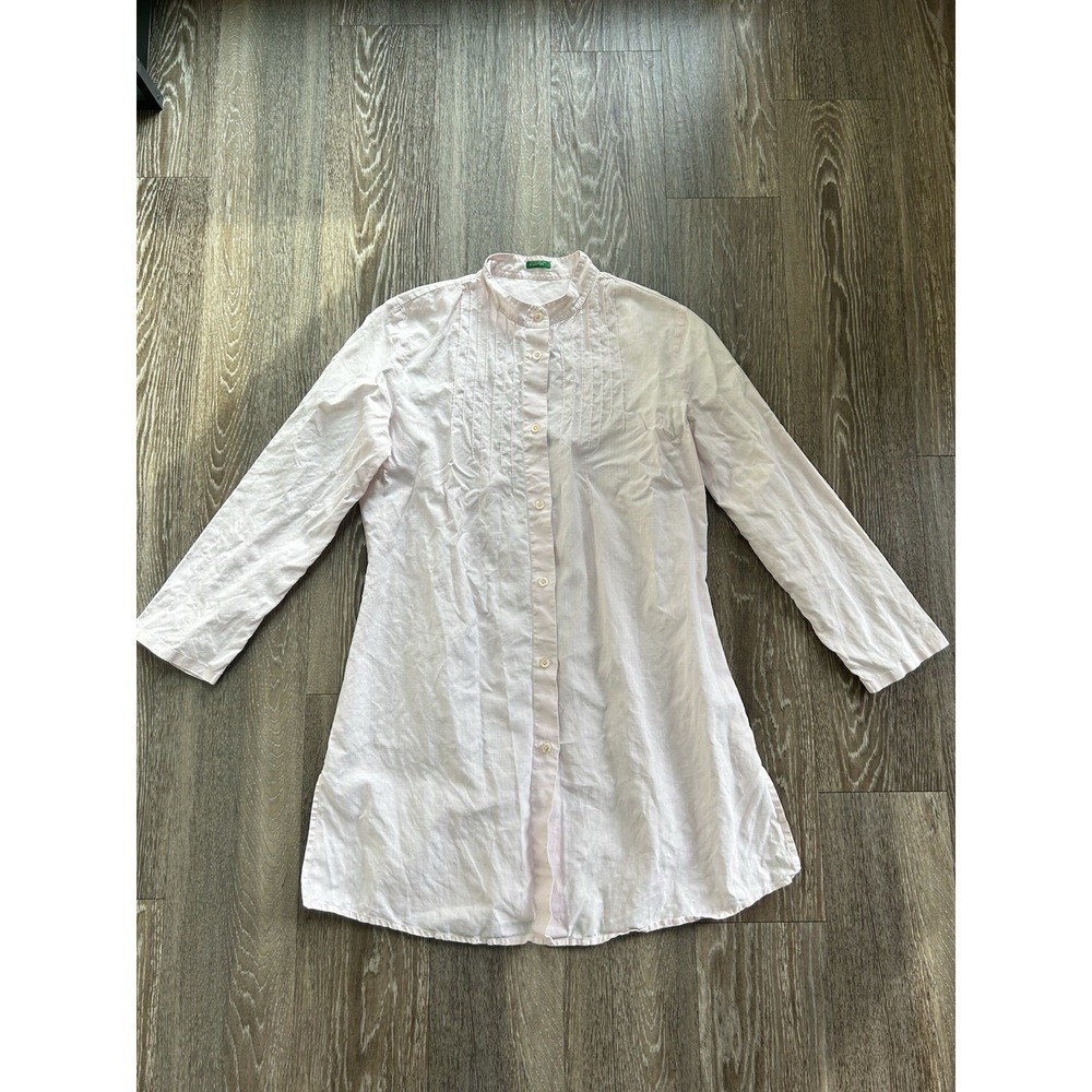 VTG United Colors Of Benetton Light Pink Linen Tunic Dress M Classic Coastal 90s